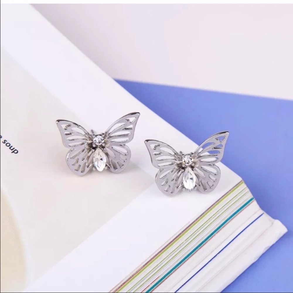 Silver Butterfly Crystal Earrings